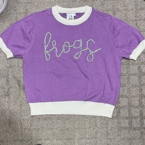 Purple ladies sweater with White Trim